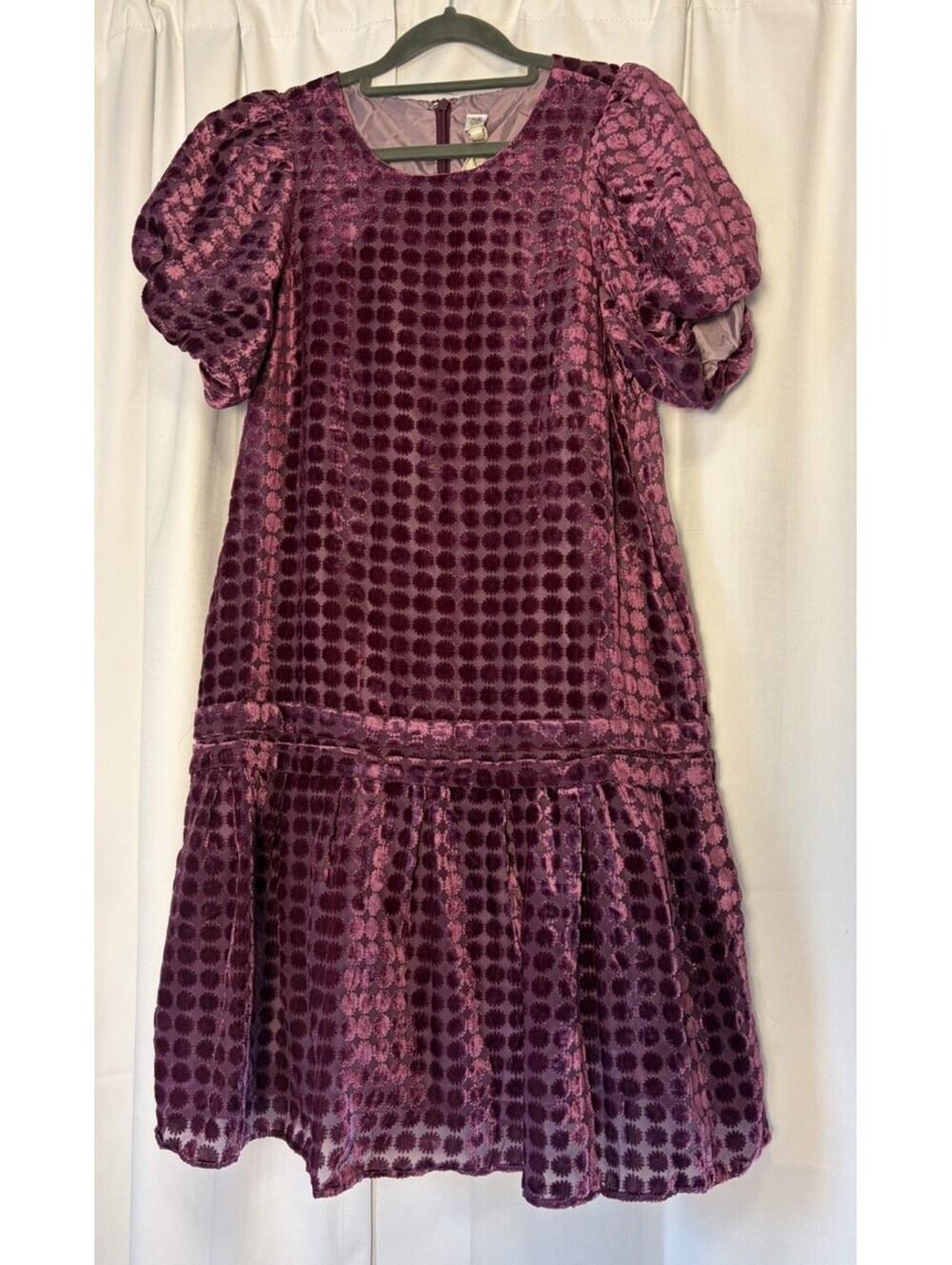 NWT Uncle Frank Polka Dot Purple Velvet Burnout Puff Mini Dress Size M $168